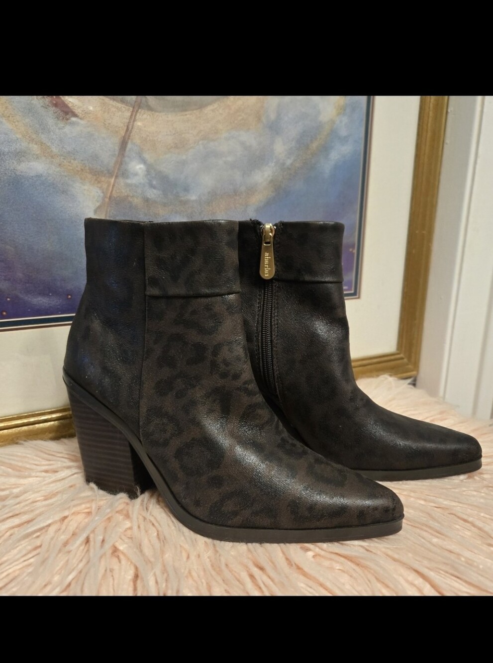 Charles David Womens Leopard Print Van Block Heel Dress Boots NWT Size 6.5